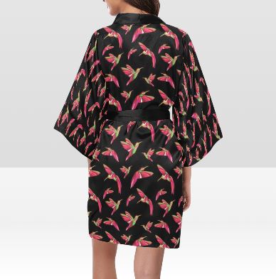 Red Swift Colourful Black Kimono Robe Artsadd