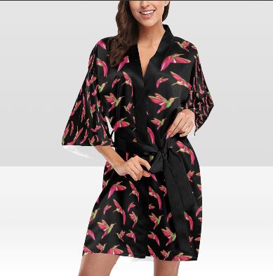 Red Swift Colourful Black Kimono Robe Artsadd