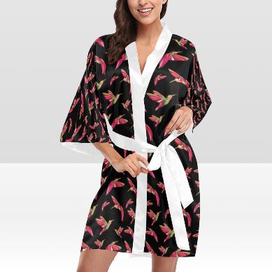 Red Swift Colourful Black Kimono Robe Artsadd