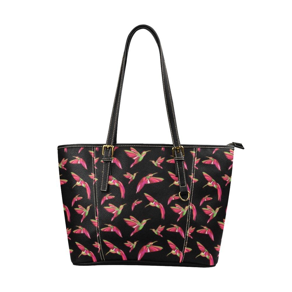 Red Swift Colourful Black Leather Tote Bag/Large (Model 1640) Leather Tote Bag (1640) e-joyer