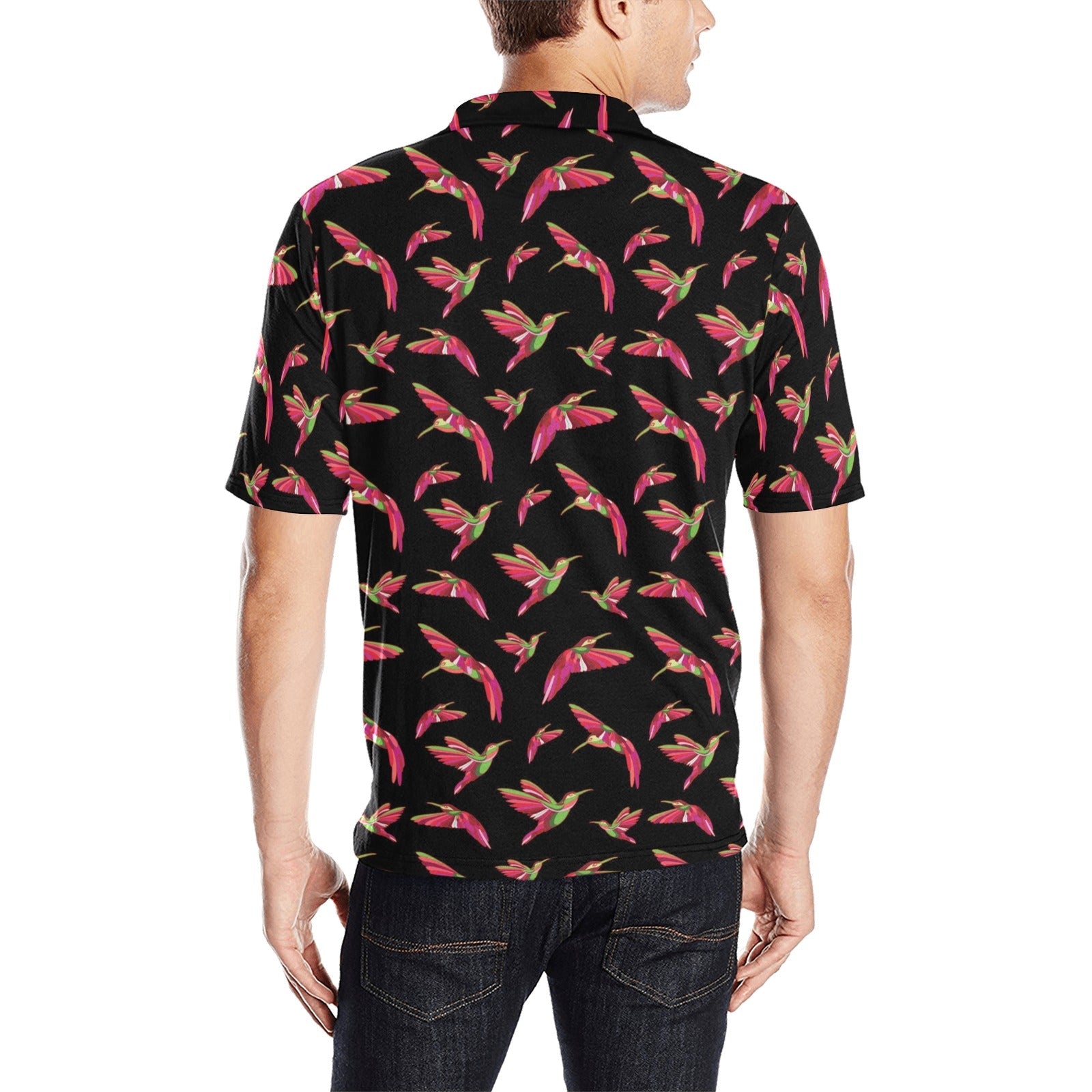 Red Swift Colourful Black Men's All Over Print Polo Shirt (Model T55) Men's Polo Shirt (Model T55) e-joyer