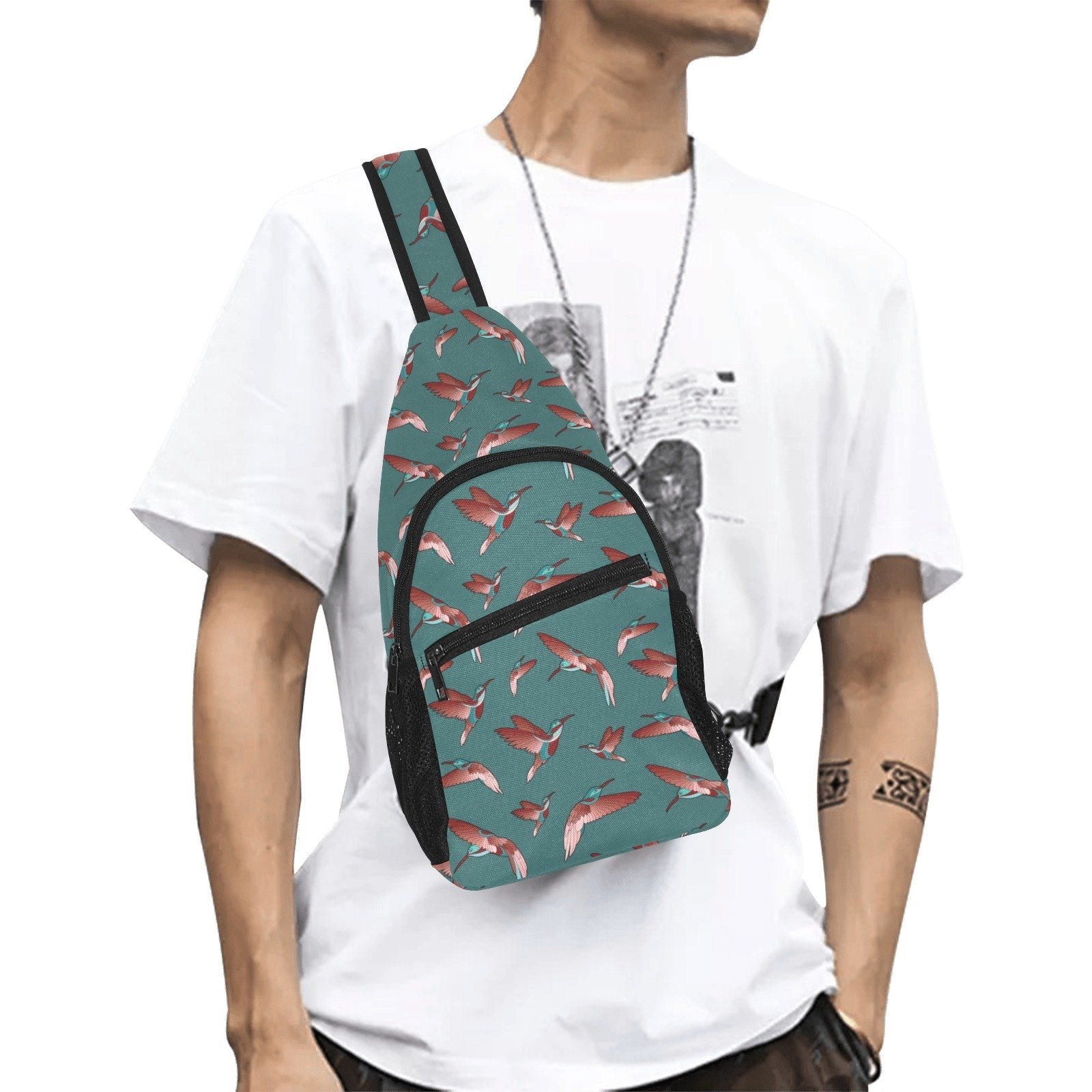 Red Swift Turquoise All Over Print Chest Bag (Model 1719) All Over Print Chest Bag (1719) e-joyer