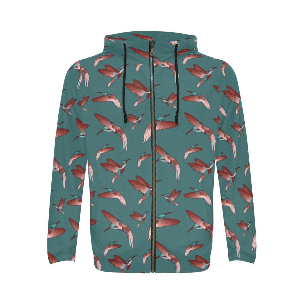 Red Swift Turquoise All Over Print Full Zip Hoodie for Men (Model H14) All Over Print Full Zip Hoodie for Men (H14) e-joyer