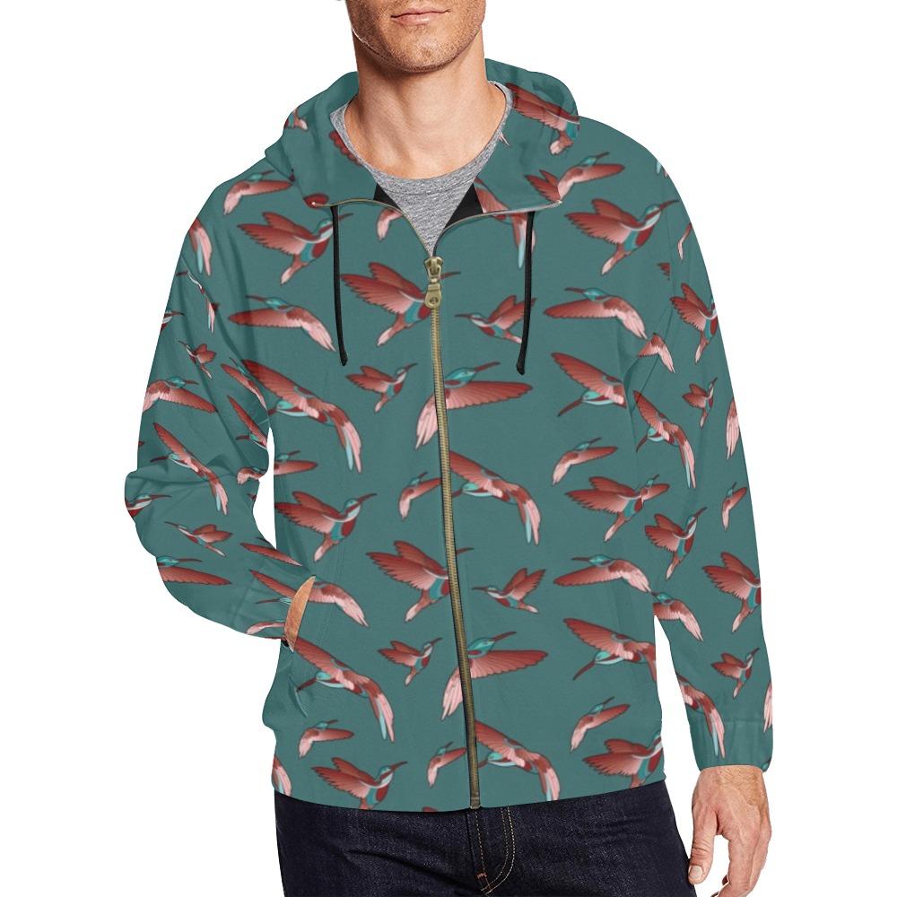 Red Swift Turquoise All Over Print Full Zip Hoodie for Men (Model H14) All Over Print Full Zip Hoodie for Men (H14) e-joyer