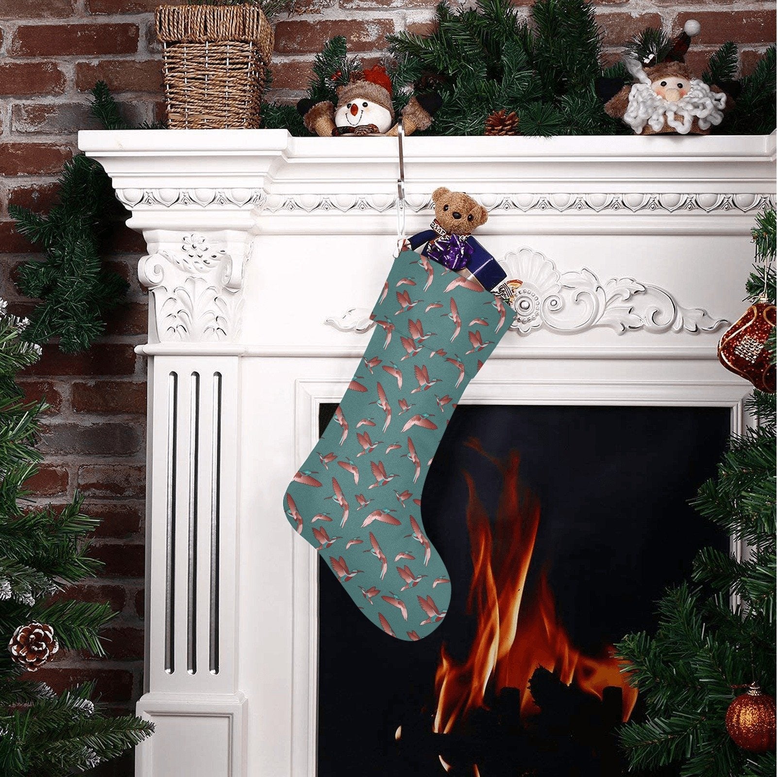 Red Swift Turquoise Christmas Stocking holiday stocking e-joyer