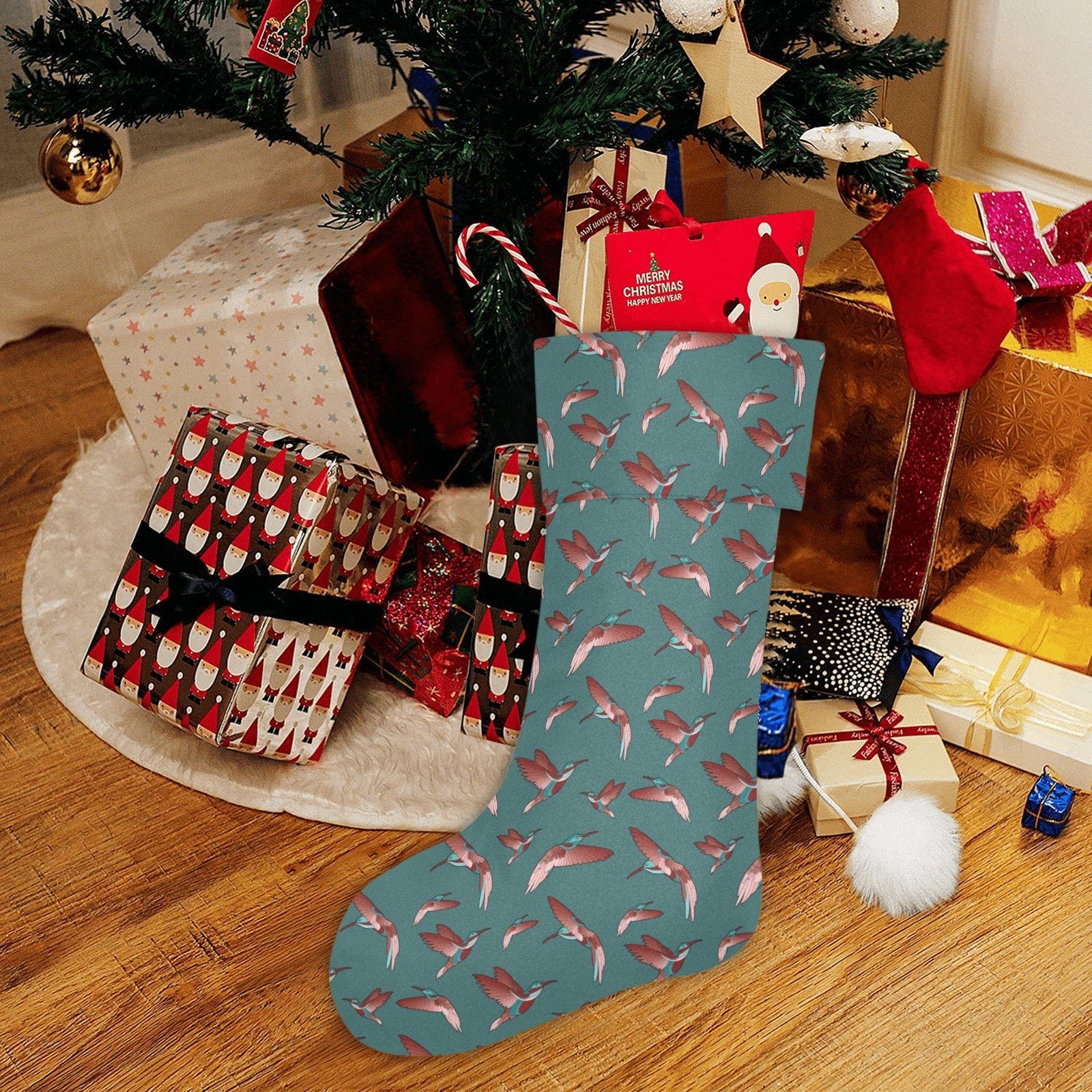 Red Swift Turquoise Christmas Stocking holiday stocking e-joyer