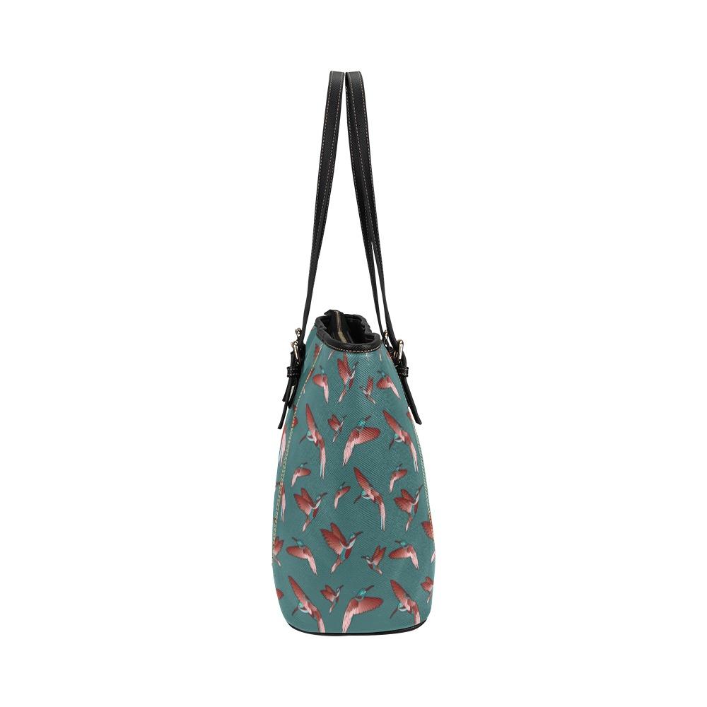 Red Swift Turquoise Leather Tote Bag/Large (Model 1640) Leather Tote Bag (1640) e-joyer