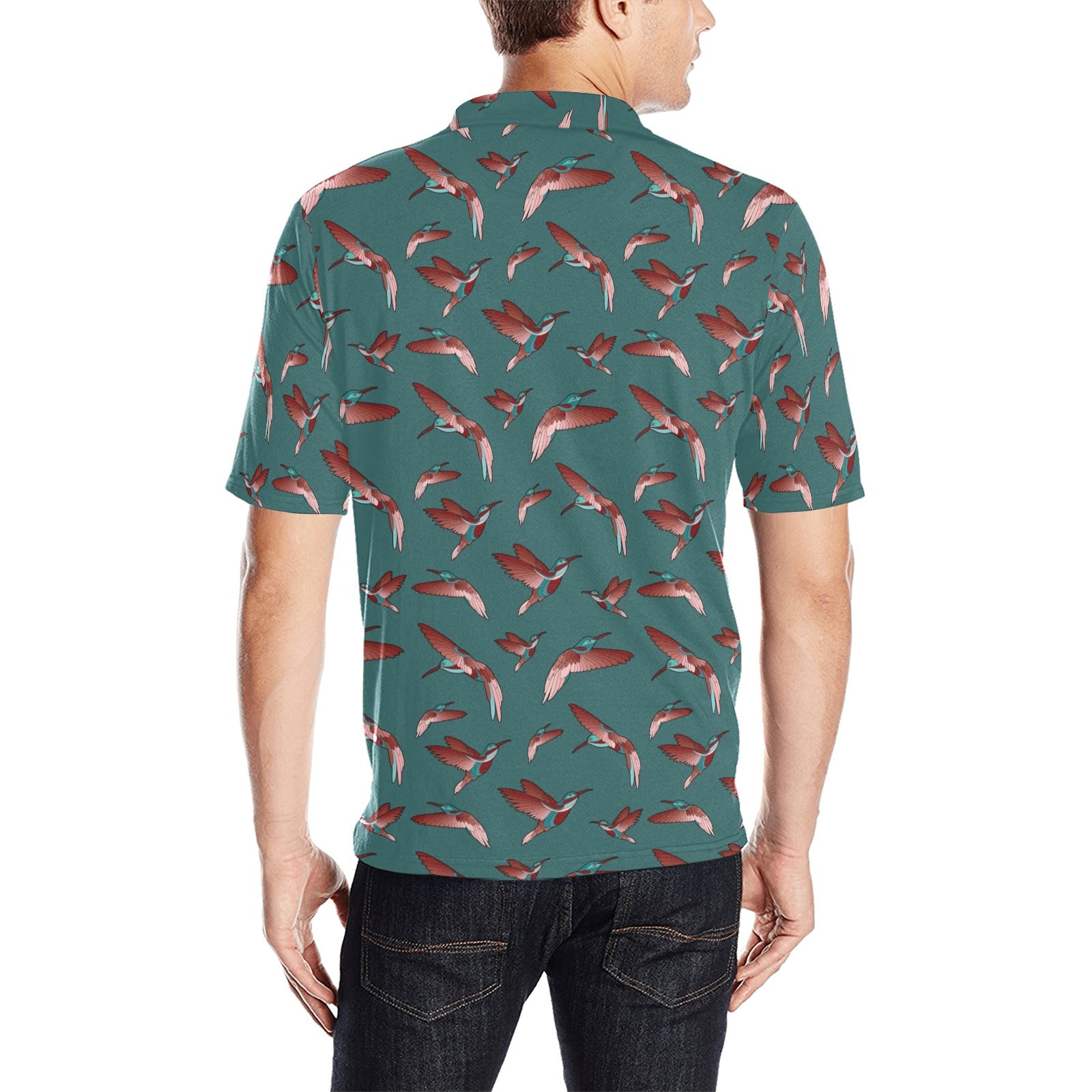 Red Swift Turquoise Men's All Over Print Polo Shirt (Model T55) Men's Polo Shirt (Model T55) e-joyer