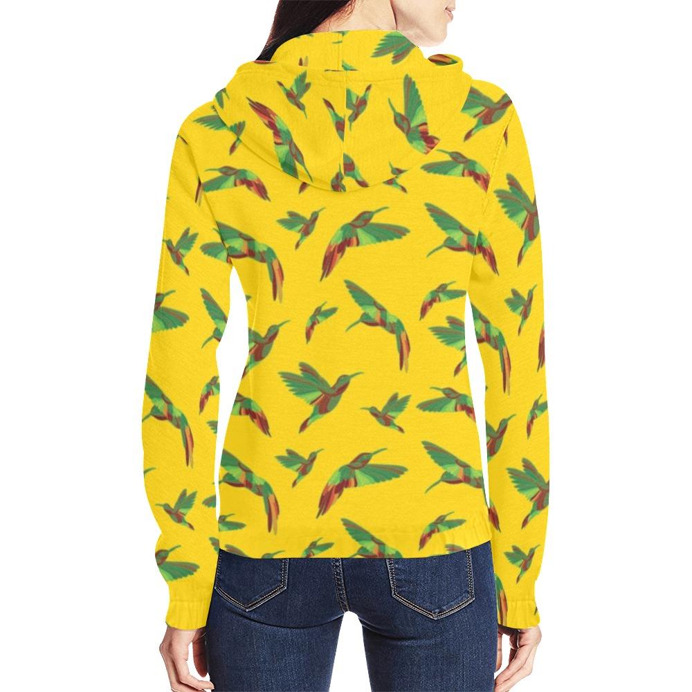 Red Swift Yellow All Over Print Full Zip Hoodie for Women (Model H14) All Over Print Full Zip Hoodie for Women (H14) e-joyer