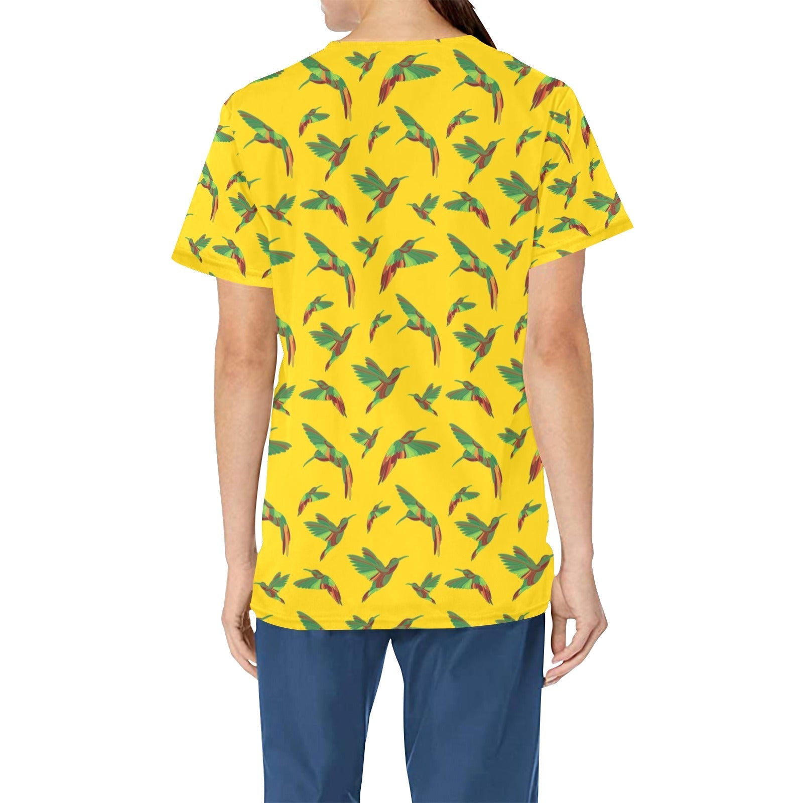 Red Swift Yellow All Over Print Scrub Top Scrub Top e-joyer
