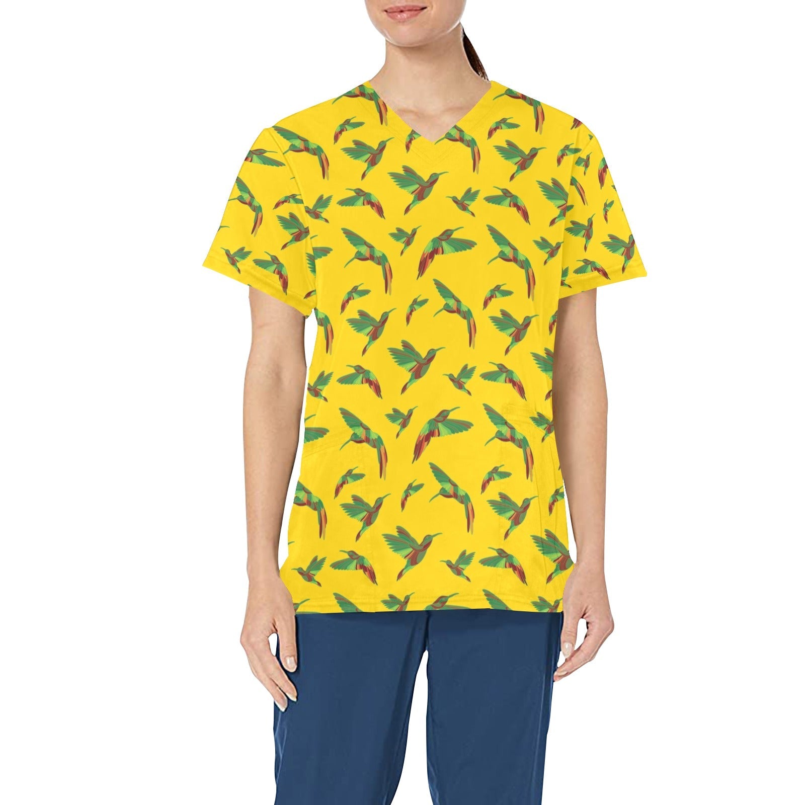 Red Swift Yellow All Over Print Scrub Top Scrub Top e-joyer