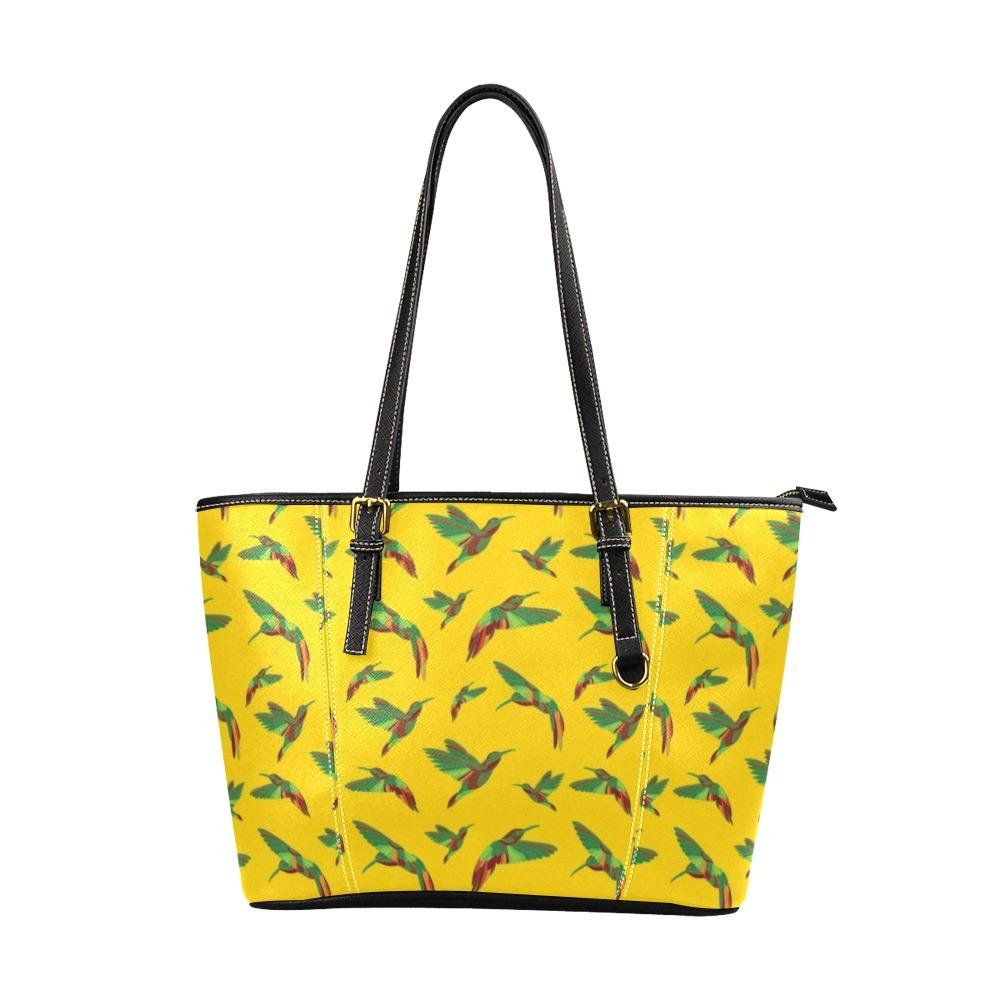 Red Swift Yellow Leather Tote Bag/Large (Model 1640) Leather Tote Bag (1640) e-joyer