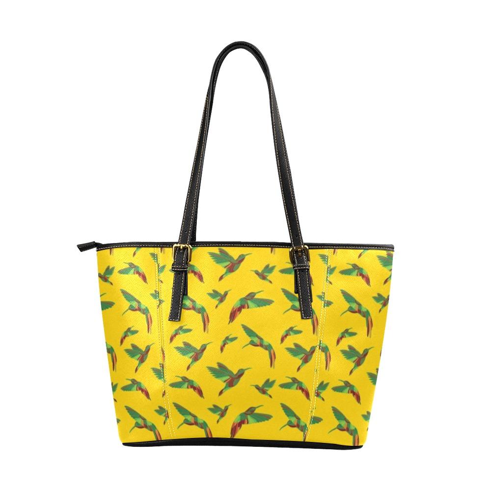 Red Swift Yellow Leather Tote Bag/Large (Model 1640) Leather Tote Bag (1640) e-joyer