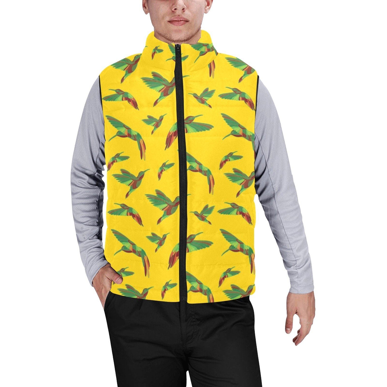 Red Swift Yellow Men's Padded Vest Jacket (Model H44) Men's Padded Vest Jacket (H44) e-joyer