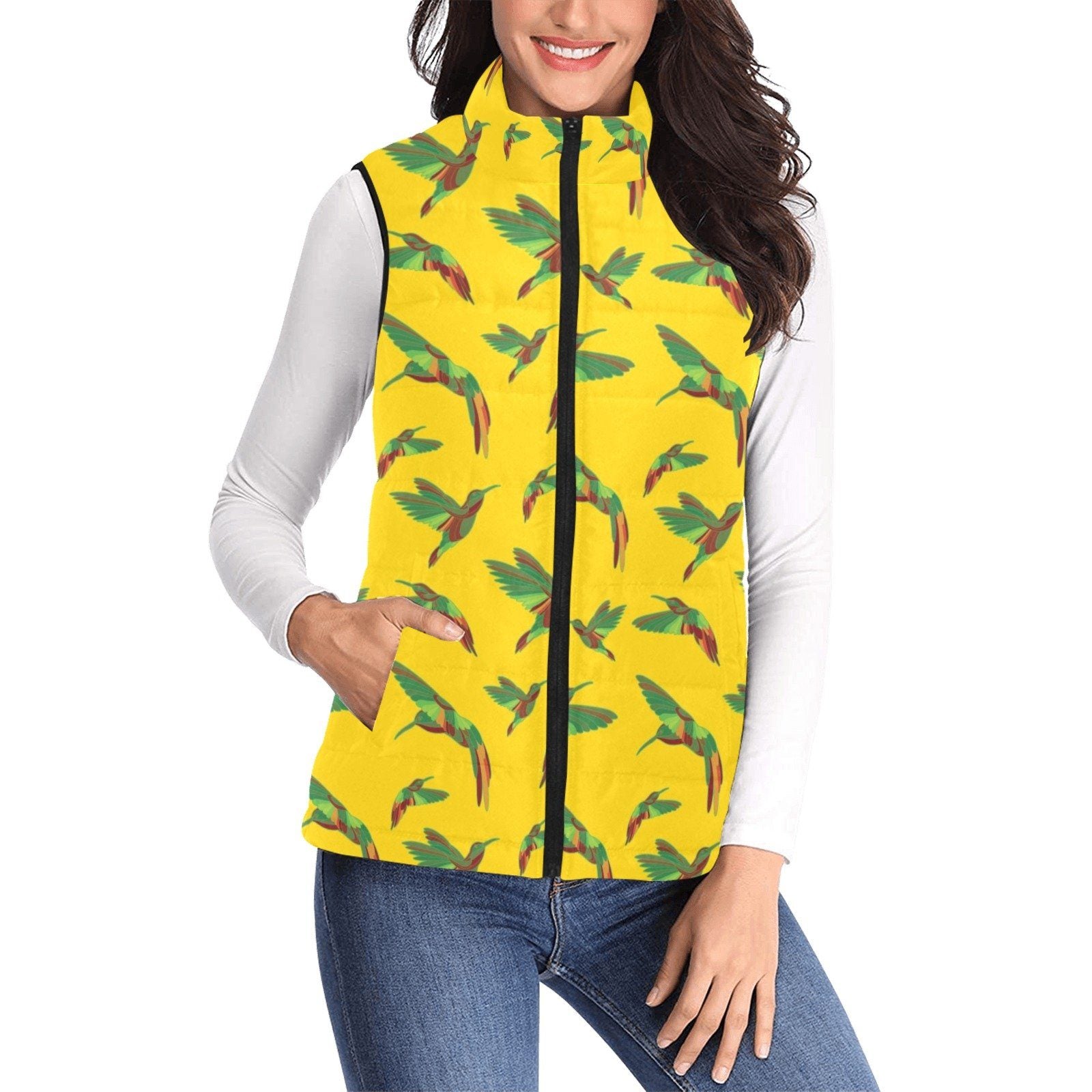 Red Swift Yellow Women's Padded Vest Jacket (Model H44) Women's Padded Vest Jacket (H44) e-joyer 