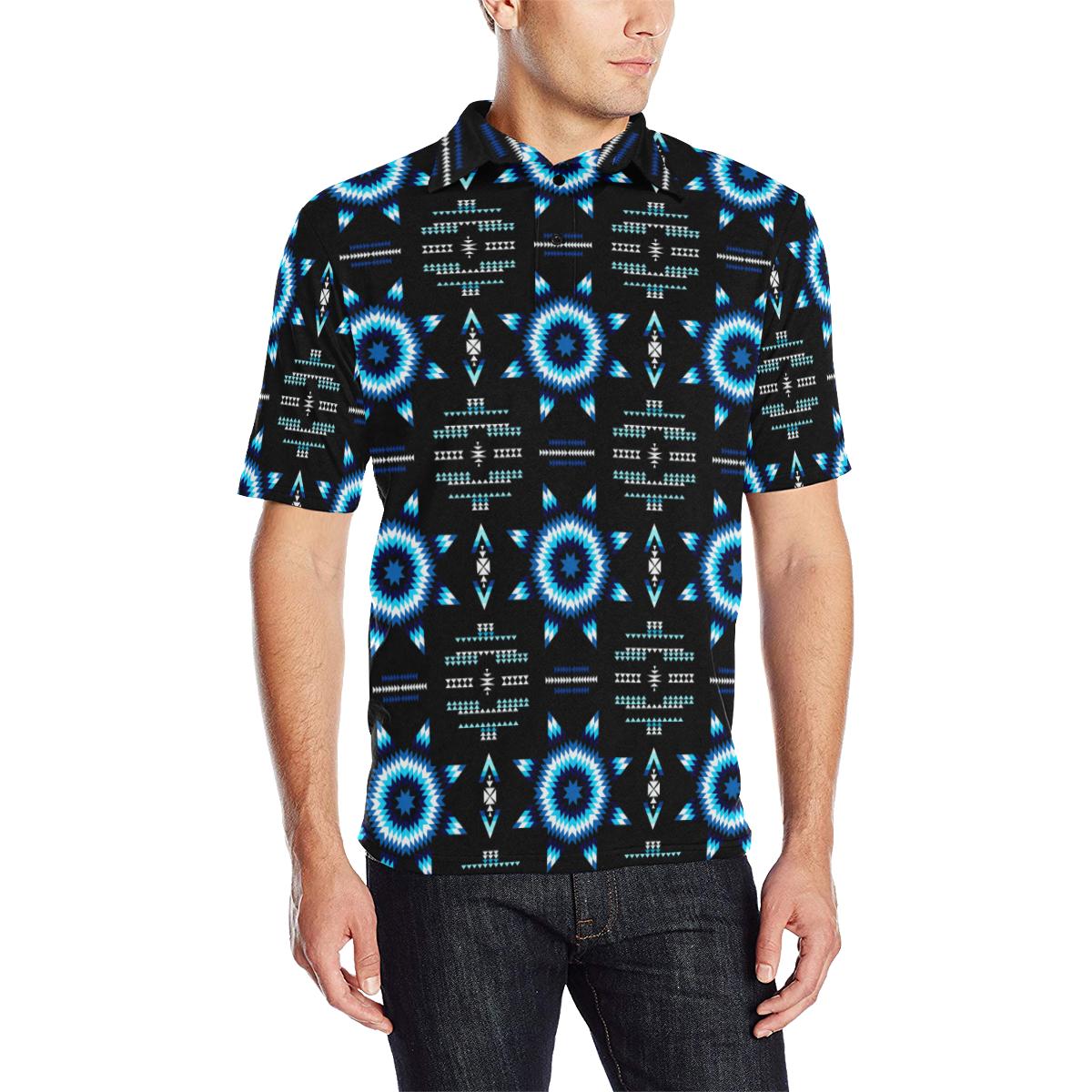 Rising Star Wolf Moon Men's All Over Print Polo Shirt (Model T55) Men's Polo Shirt (Model T55) e-joyer