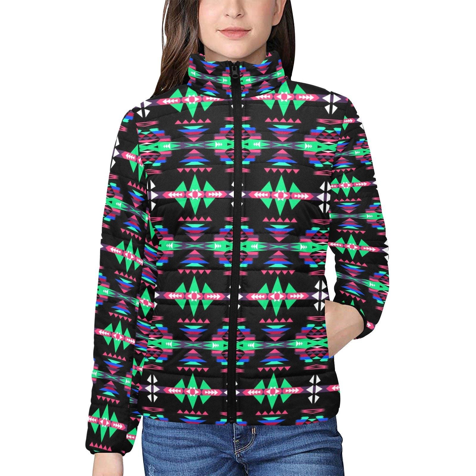 River Trail Journey Women's Stand Collar Padded Jacket (Model H41) jacket e-joyer
