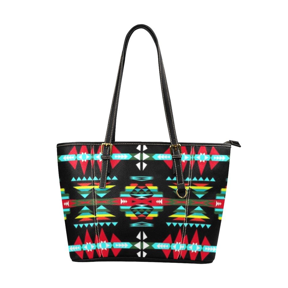 River Trail Sunset Leather Tote Bag/Large (Model 1640) Leather Tote Bag (1640) e-joyer