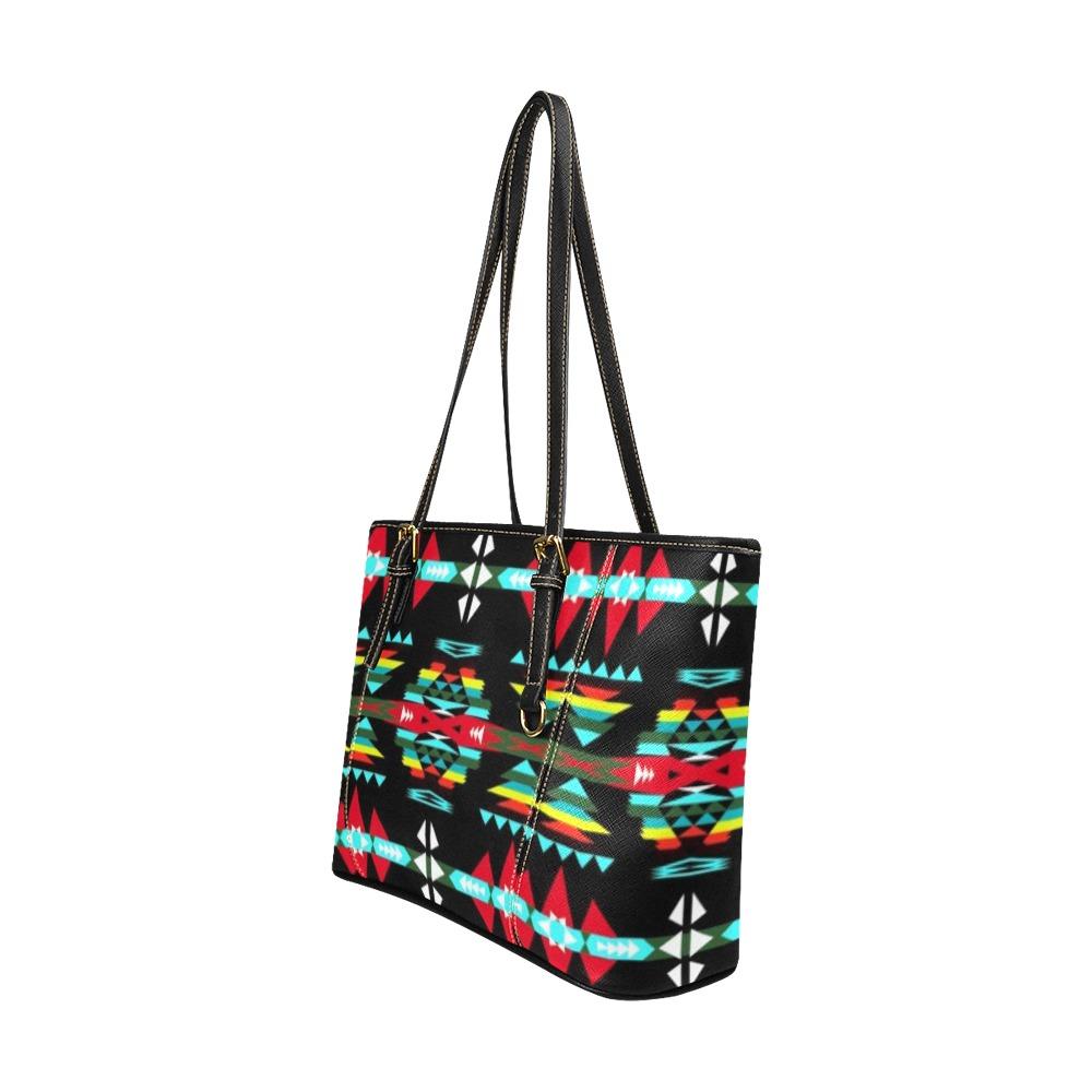 River Trail Sunset Leather Tote Bag/Large (Model 1640) Leather Tote Bag (1640) e-joyer