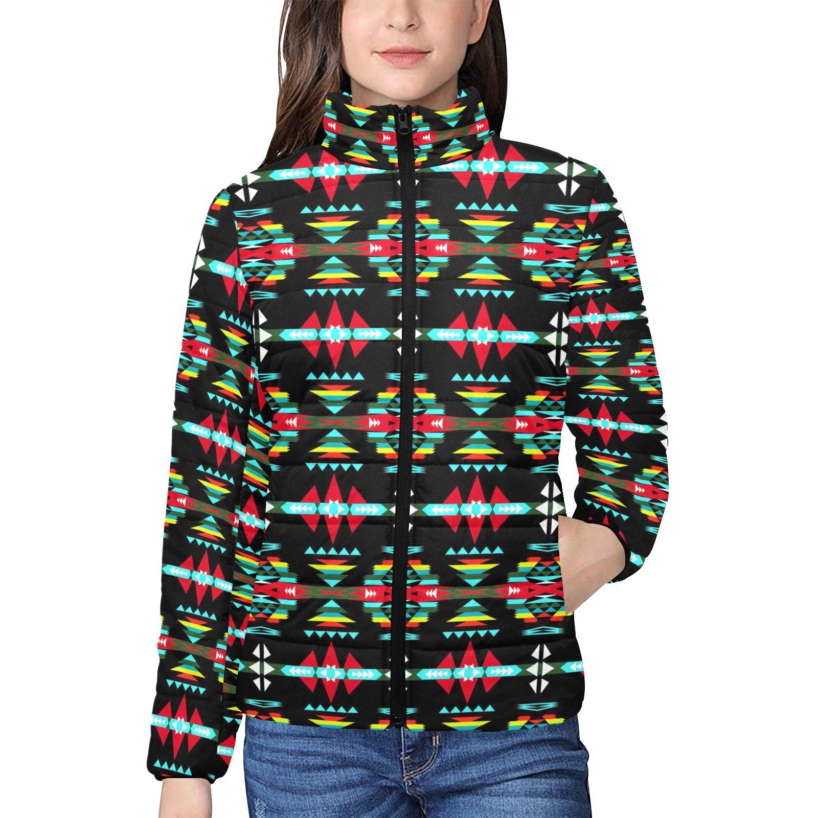 River Trail Sunset Women's Stand Collar Padded Jacket (Model H41) jacket e-joyer