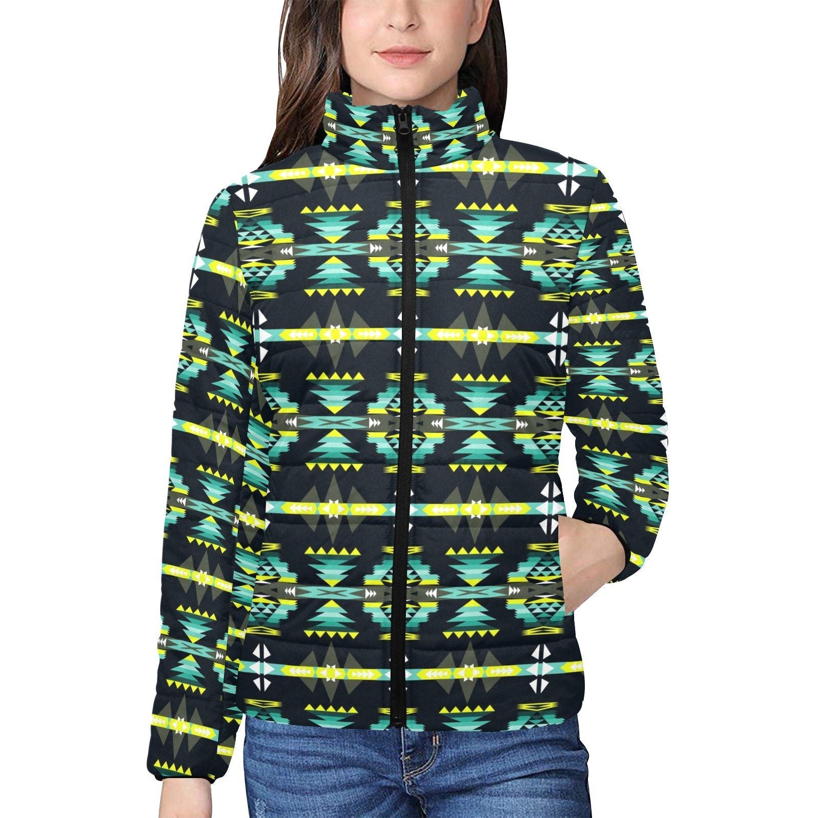 River Trail Women's Stand Collar Padded Jacket (Model H41) jacket e-joyer