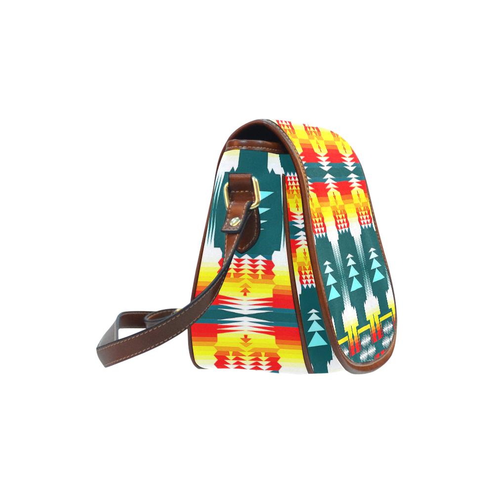 Sage Fire and Sky on White Saddle Bag/Small (Model 1649) Full Customization Saddle Bag/Small (Full Customization) e-joyer
