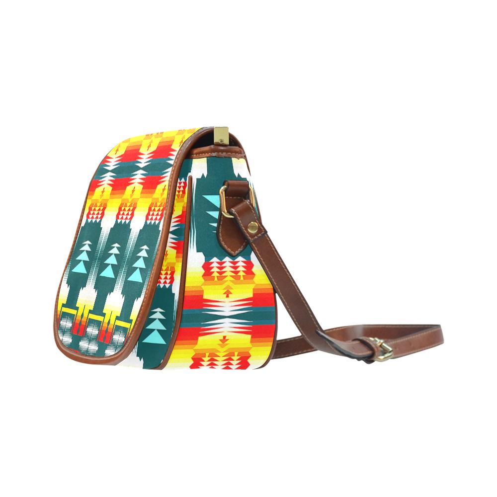Sage Fire and Sky on White Saddle Bag/Small (Model 1649) Full Customization Saddle Bag/Small (Full Customization) e-joyer