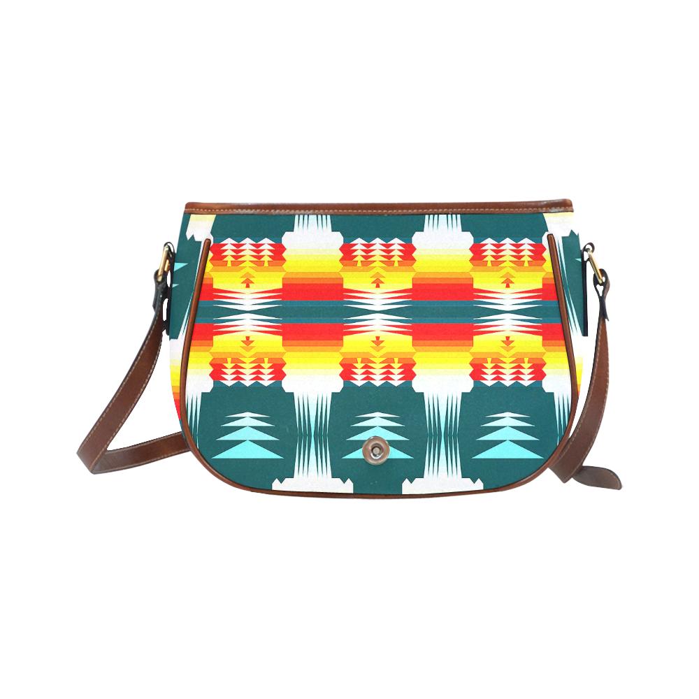 Sage Fire and Sky on White Saddle Bag/Small (Model 1649) Full Customization Saddle Bag/Small (Full Customization) e-joyer