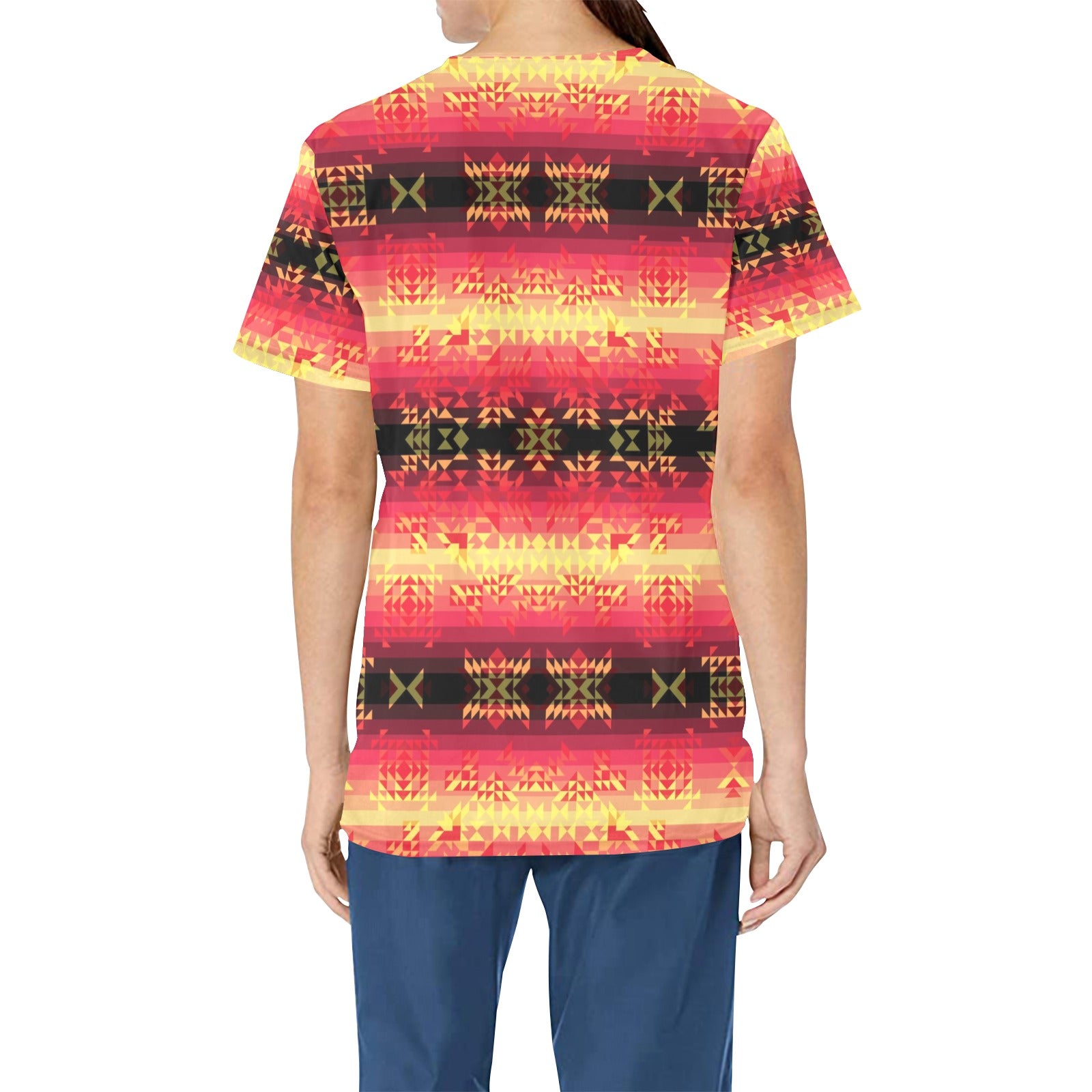 Soleil Fusion Rouge All Over Print Scrub Top Scrub Top e-joyer