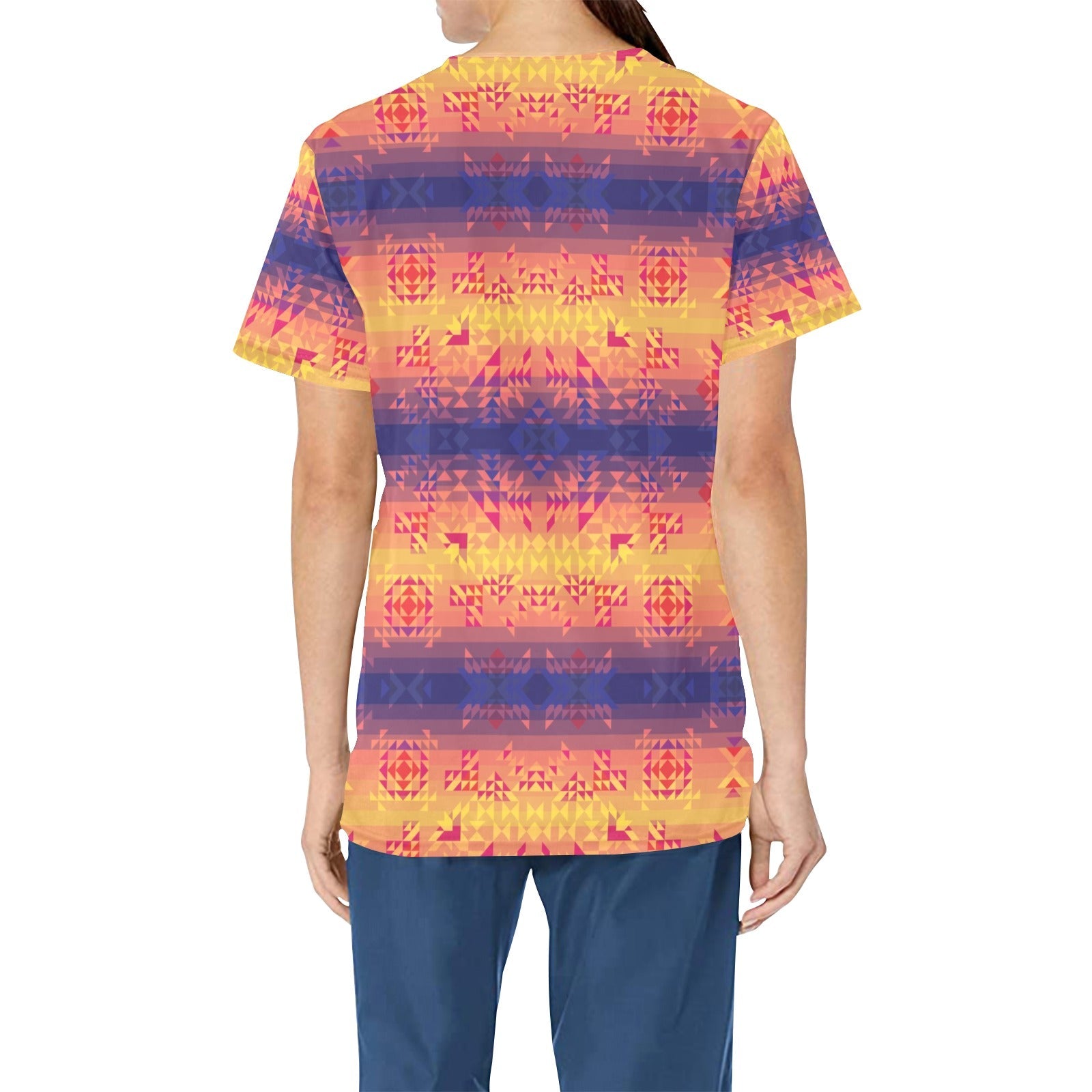 Soleil Indigo All Over Print Scrub Top Scrub Top e-joyer