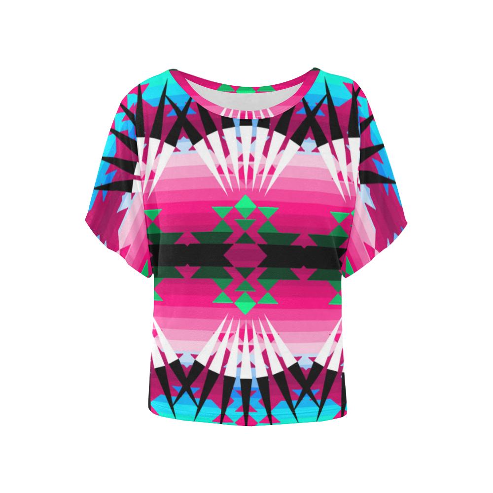 Southern Plains Ribbonwork Bustles Women's Batwing-Sleeved Blouse T shirt (Model T44) Women's Batwing-Sleeved Blouse T shirt (T44) e-joyer