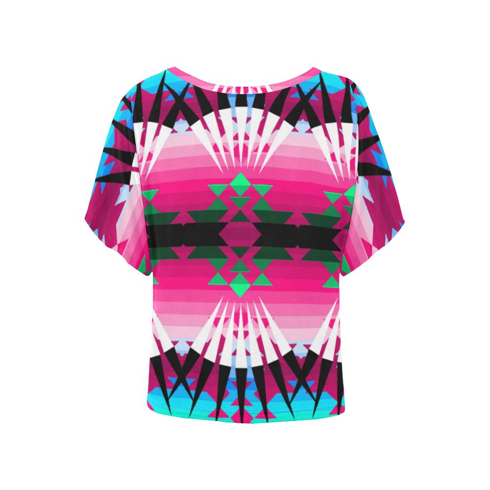 Southern Plains Ribbonwork Bustles Women's Batwing-Sleeved Blouse T shirt (Model T44) Women's Batwing-Sleeved Blouse T shirt (T44) e-joyer