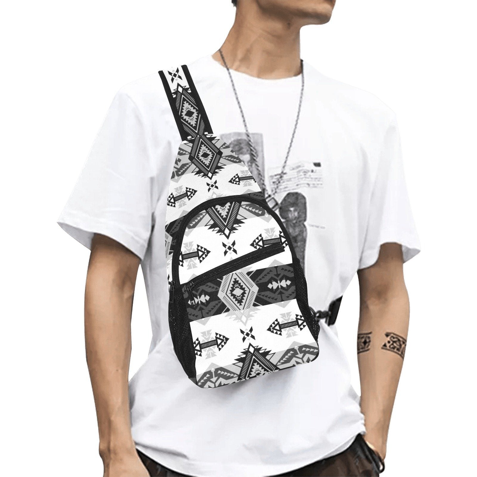 Sovereign Nation Black and White All Over Print Chest Bag (Model 1719) All Over Print Chest Bag (1719) e-joyer