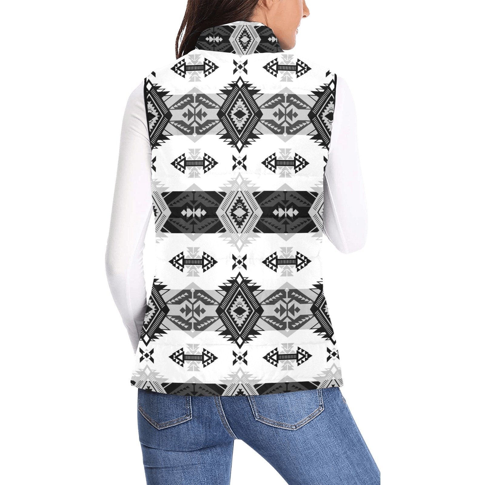 Sovereign Nation Black and White Women's Padded Vest Jacket (Model H44) Women's Padded Vest Jacket (H44) e-joyer