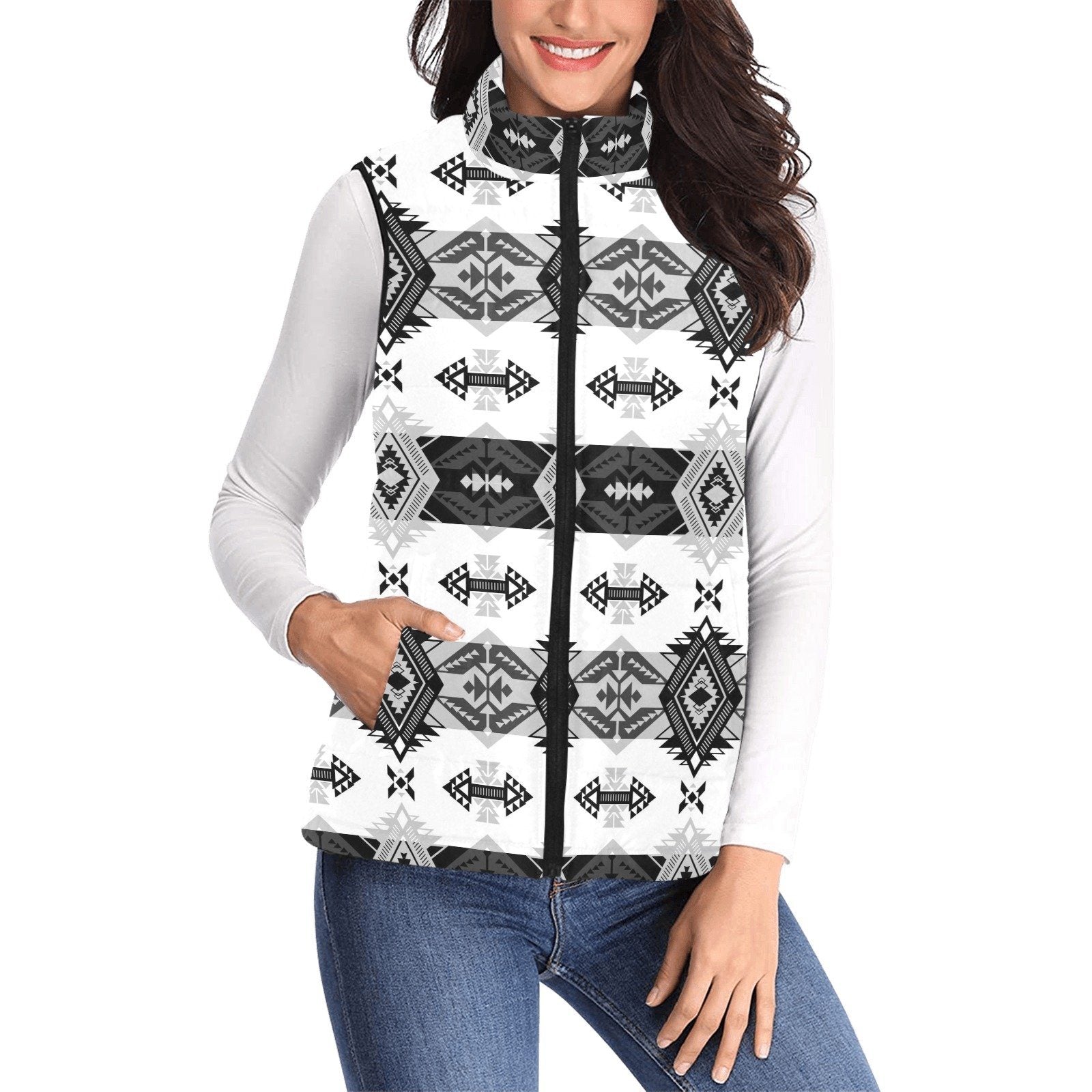 Sovereign Nation Black and White Women's Padded Vest Jacket (Model H44) Women's Padded Vest Jacket (H44) e-joyer