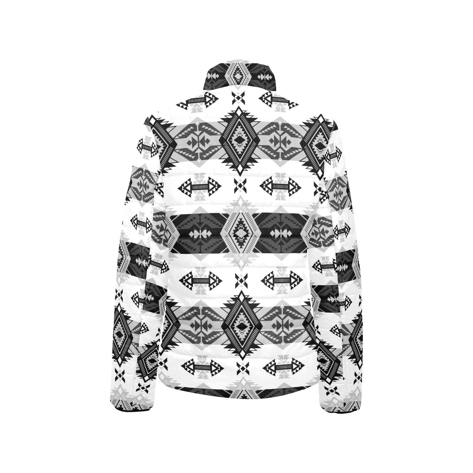 Sovereign Nation Black and White Women's Stand Collar Padded Jacket (Model H41) jacket e-joyer