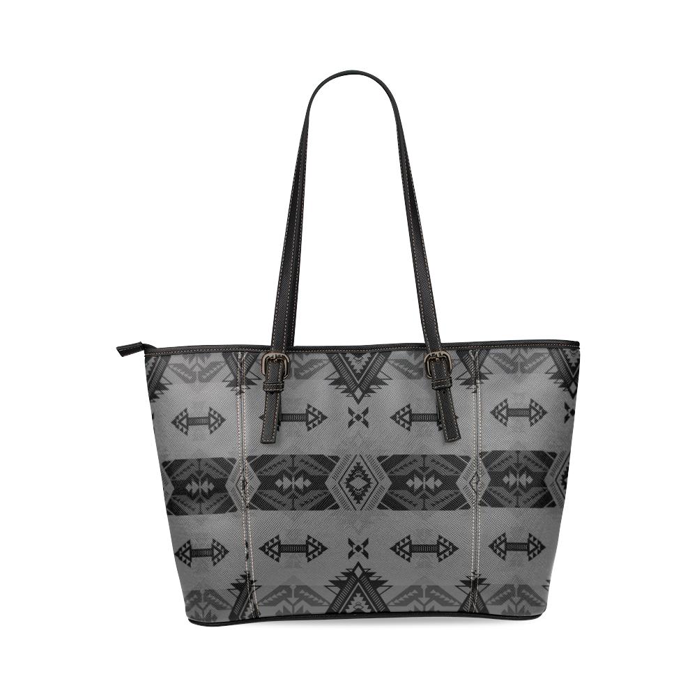 Sovereign Nation Gray Leather Tote Bag/Large (Model 1640) Leather Tote Bag (1640) e-joyer