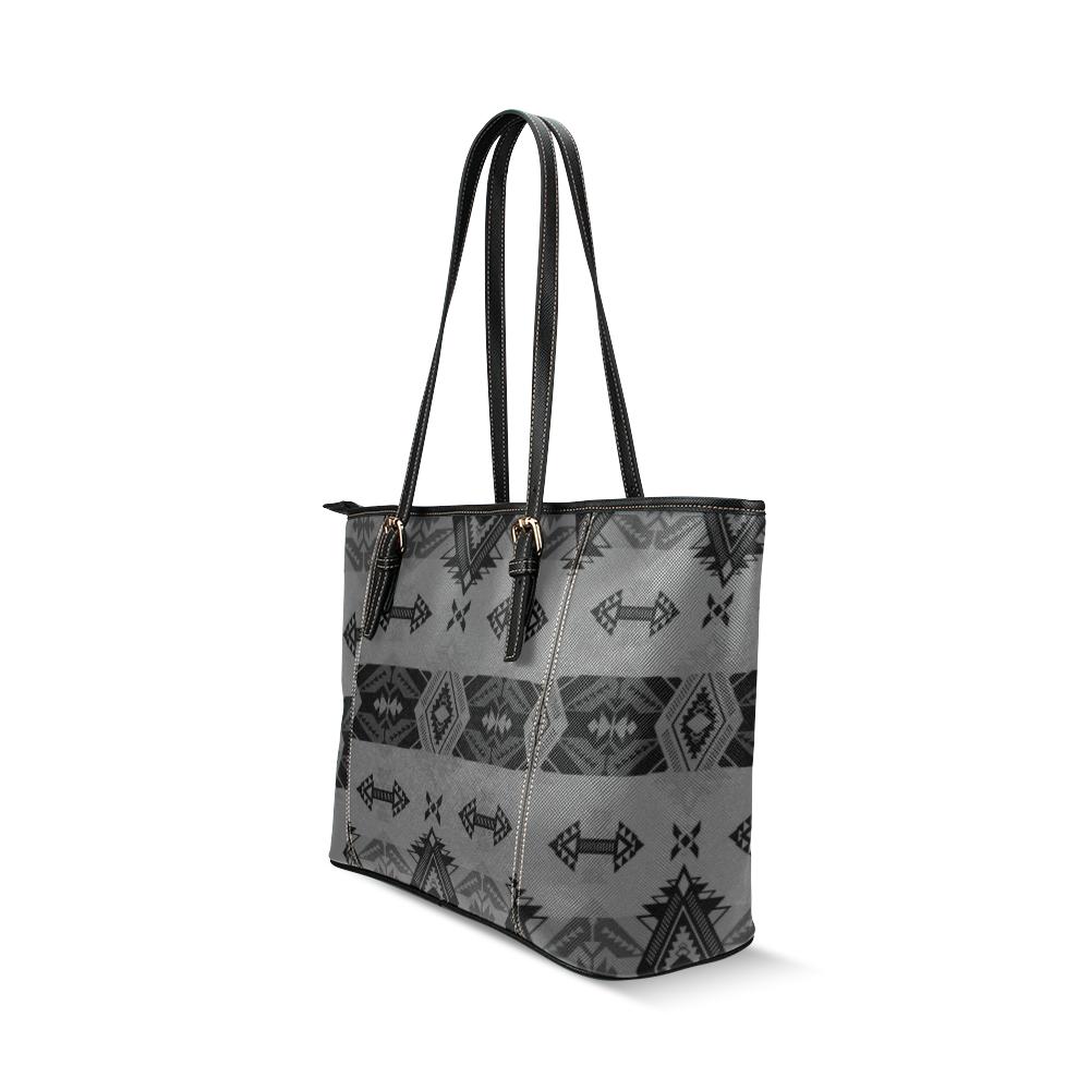 Sovereign Nation Gray Leather Tote Bag/Large (Model 1640) Leather Tote Bag (1640) e-joyer