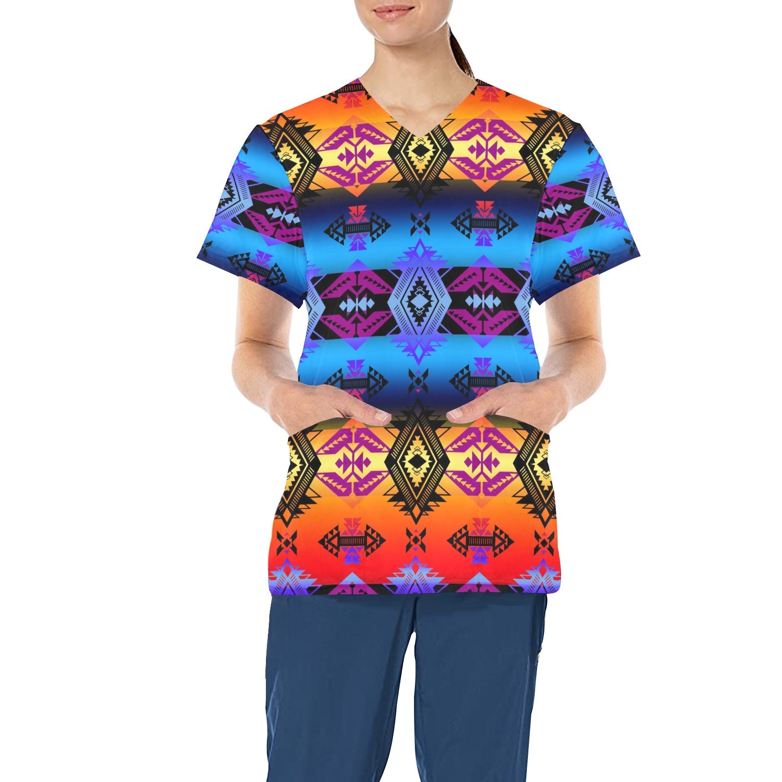 Sovereign Nation Sunset All Over Print Scrub Top Scrub Top e-joyer
