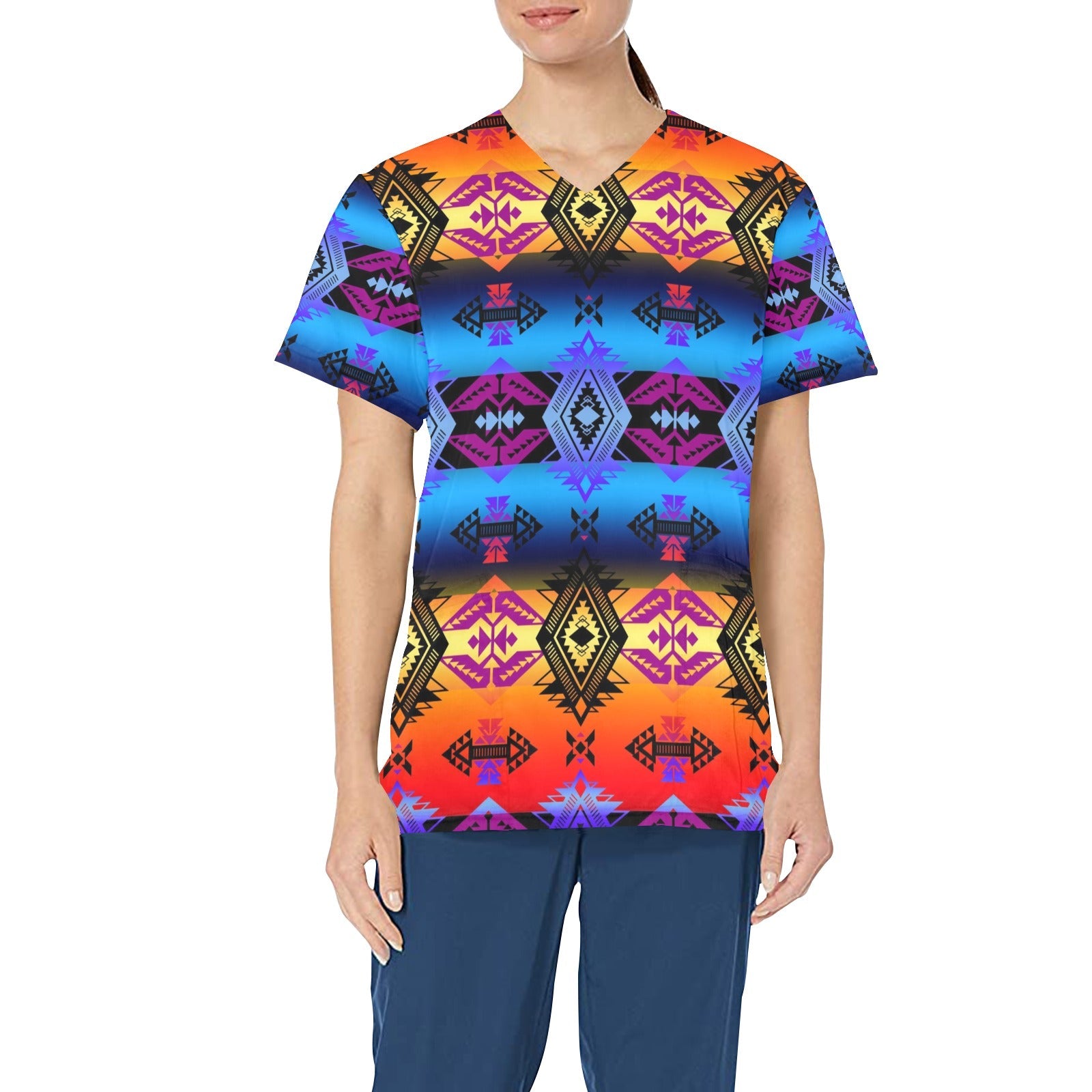Sovereign Nation Sunset All Over Print Scrub Top Scrub Top e-joyer