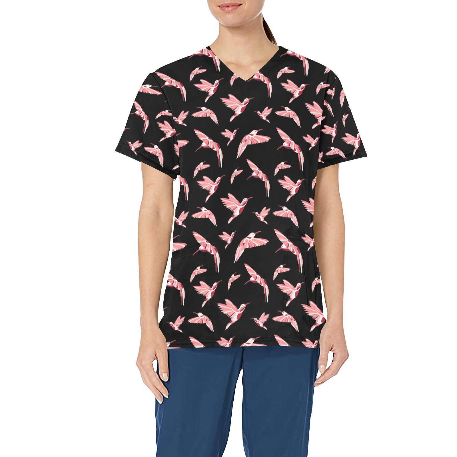 Strawberry Black All Over Print Scrub Top Scrub Top e-joyer