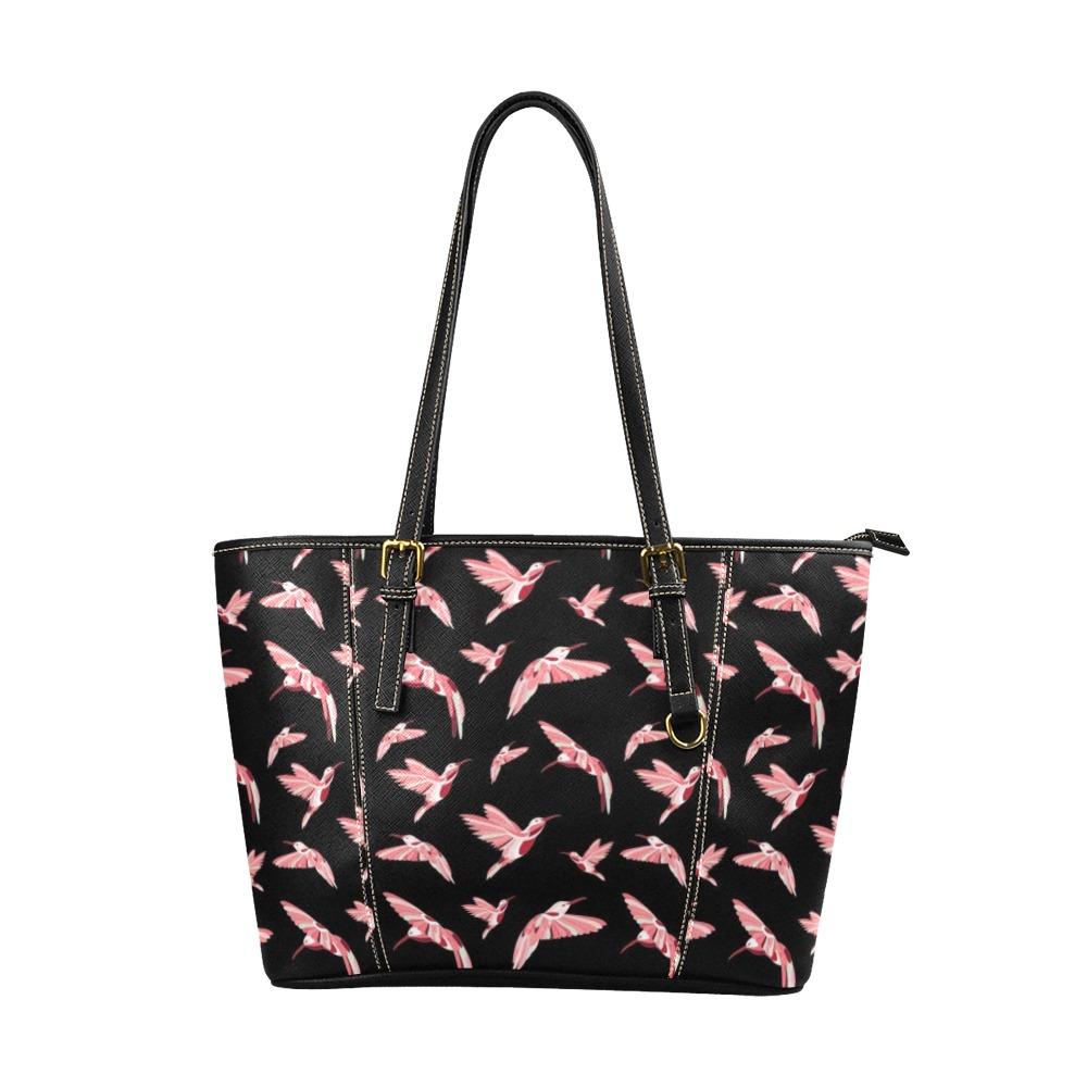 Strawberry Black Leather Tote Bag/Large (Model 1640) Leather Tote Bag (1640) e-joyer