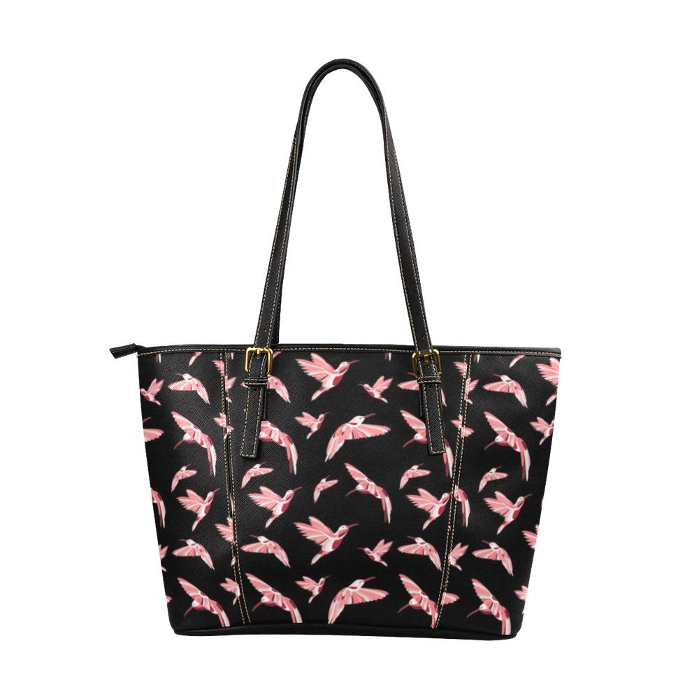 Strawberry Black Leather Tote Bag/Large (Model 1640) Leather Tote Bag (1640) e-joyer