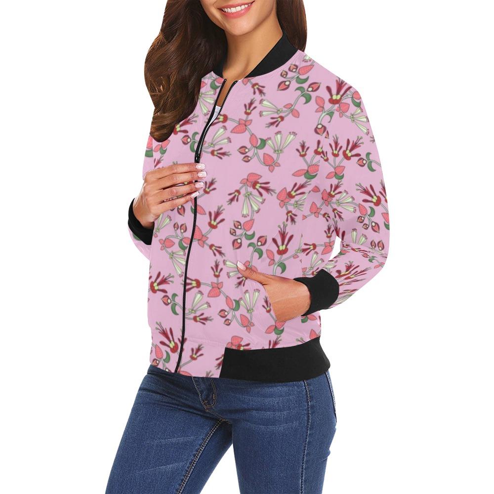 Strawberry Floral All Over Print Bomber Jacket for Women (Model H19) Jacket e-joyer