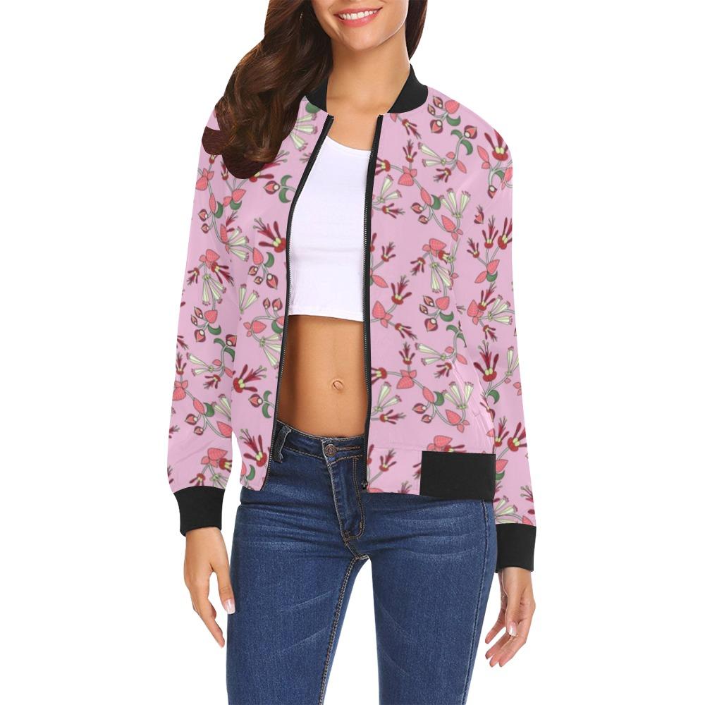 Strawberry Floral All Over Print Bomber Jacket for Women (Model H19) Jacket e-joyer