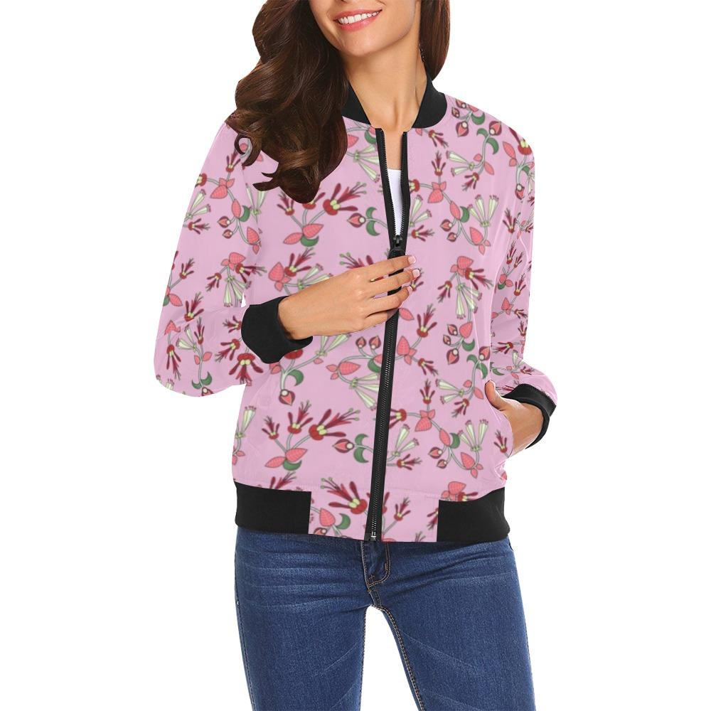 Strawberry Floral All Over Print Bomber Jacket for Women (Model H19) Jacket e-joyer