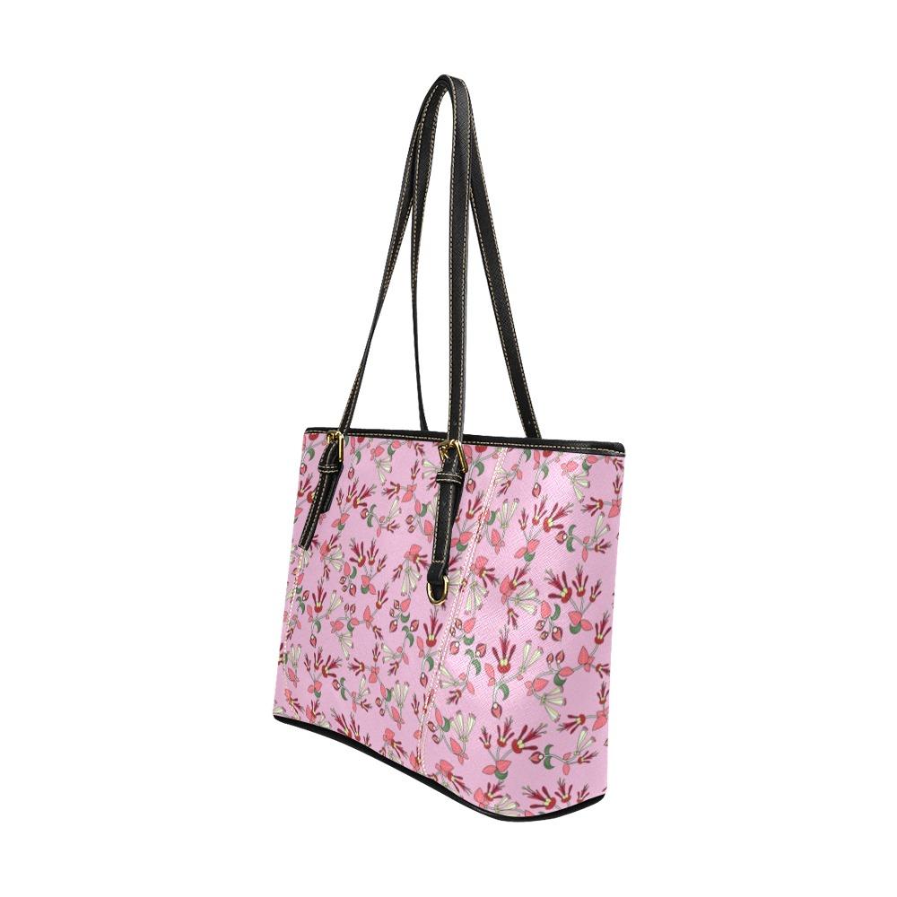 Strawberry Floral Leather Tote Bag/Large (Model 1640) Leather Tote Bag (1640) e-joyer