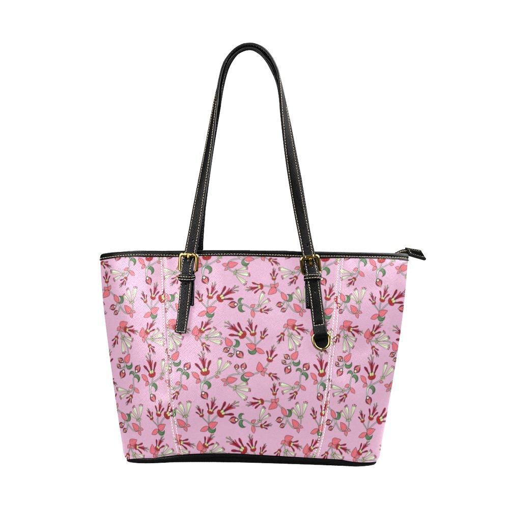 Strawberry Floral Leather Tote Bag/Large (Model 1640) Leather Tote Bag (1640) e-joyer