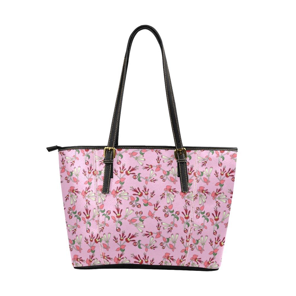Strawberry Floral Leather Tote Bag/Large (Model 1640) Leather Tote Bag (1640) e-joyer