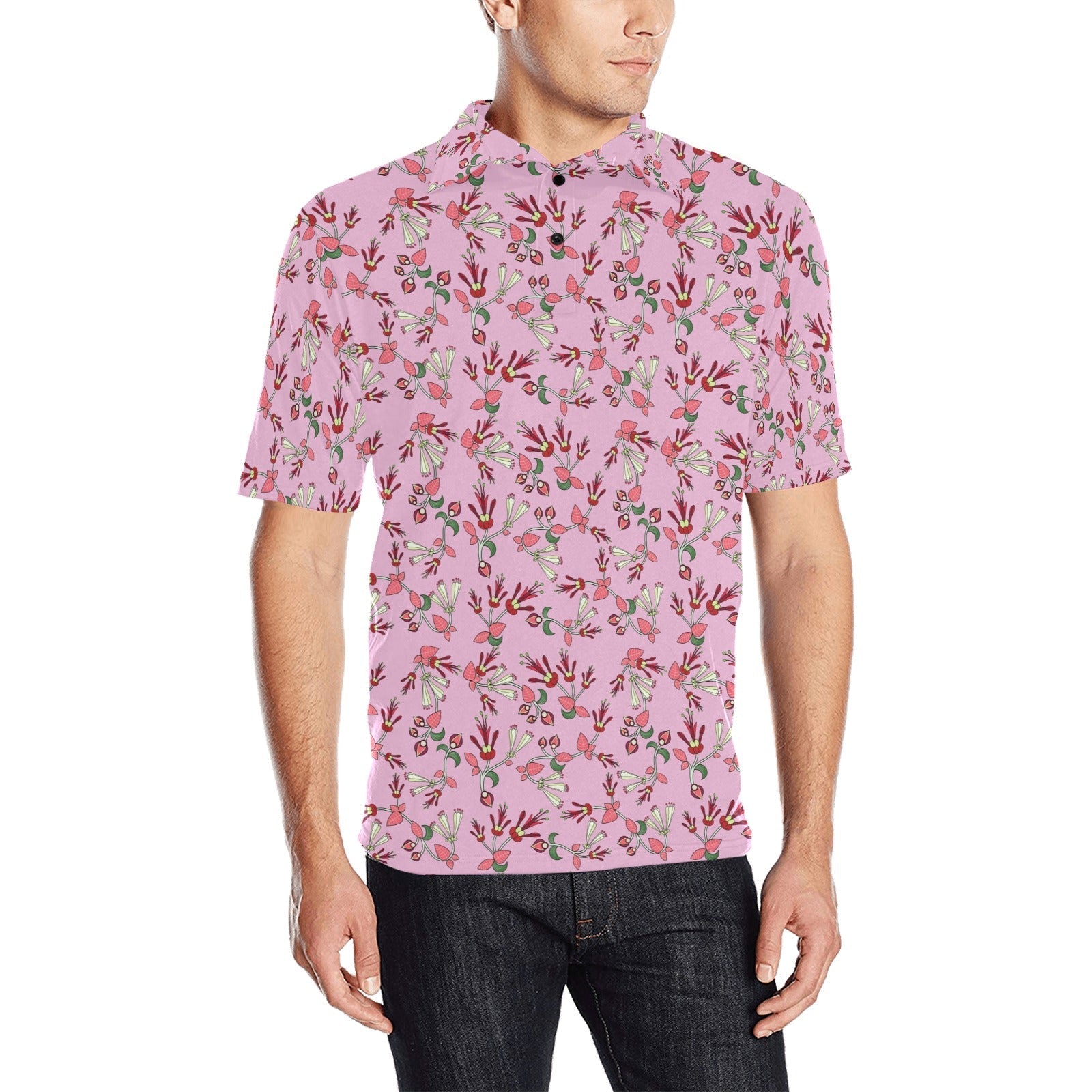 Strawberry Floral Men's All Over Print Polo Shirt (Model T55) Men's Polo Shirt (Model T55) e-joyer